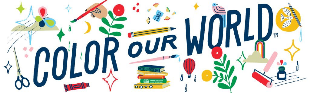 Color Our World banner with art supplies