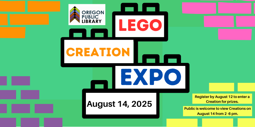 green background with lego bricks and Expo title and dates