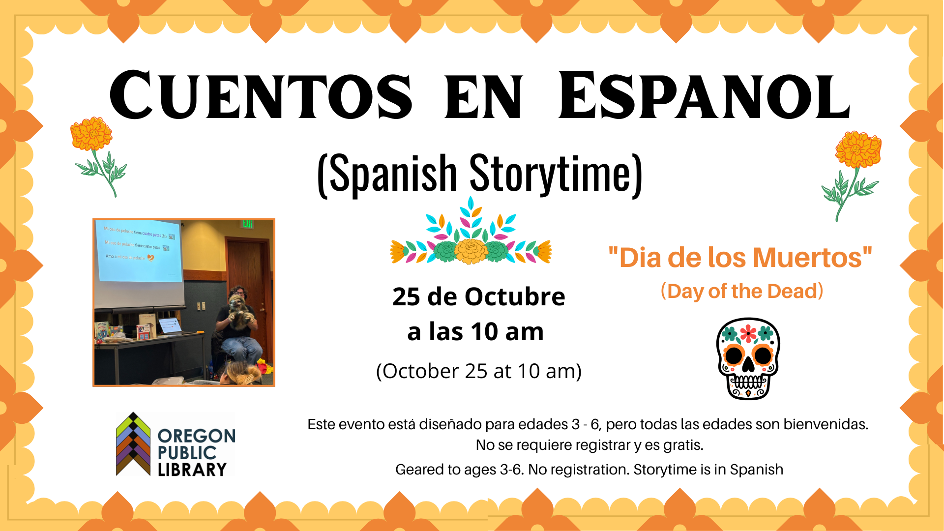 Spanish storytime information in Spanish and English
