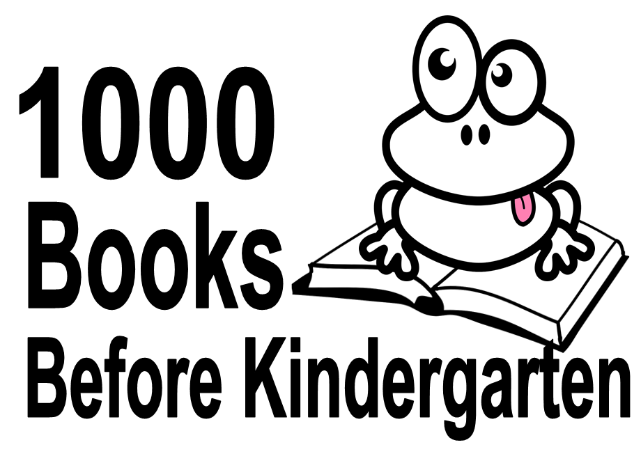 frog on a book all white with black outline and the text 1000 Books Before Kindergarten