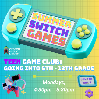 Teen Summer Switch Games 2025 Summer Switch Games is written on the screen of a cartoon Nintendo Switch video game controller.
