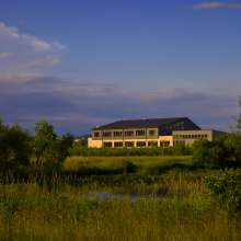 Exterior of the building from the prairie