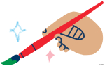 Illustrated image of a hand holding a red paint brush.