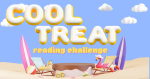 Cartoon image of a sandy beach with the words Cool Treat Reading Challenge.