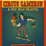 Illustrated image of a man balancing on a board while holding different objects. 